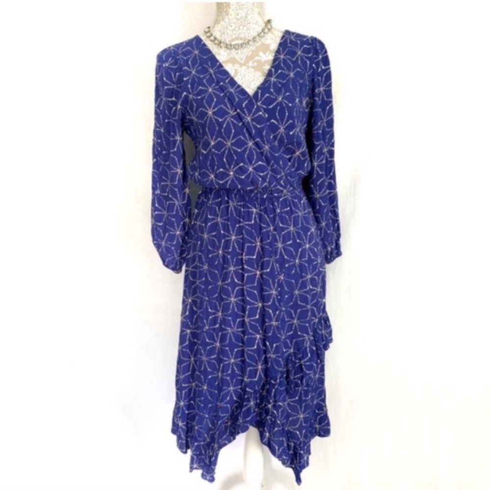 Tracy Reese // Blue, White Star Print Wrap Dress size small cm